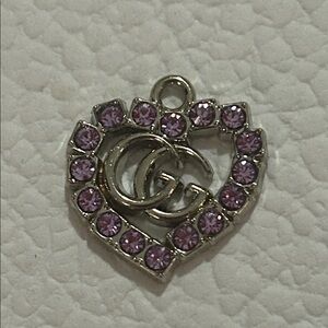 Fashion Jewelry Silver Heart Zipper Pull Charm with Purple Rhinestones